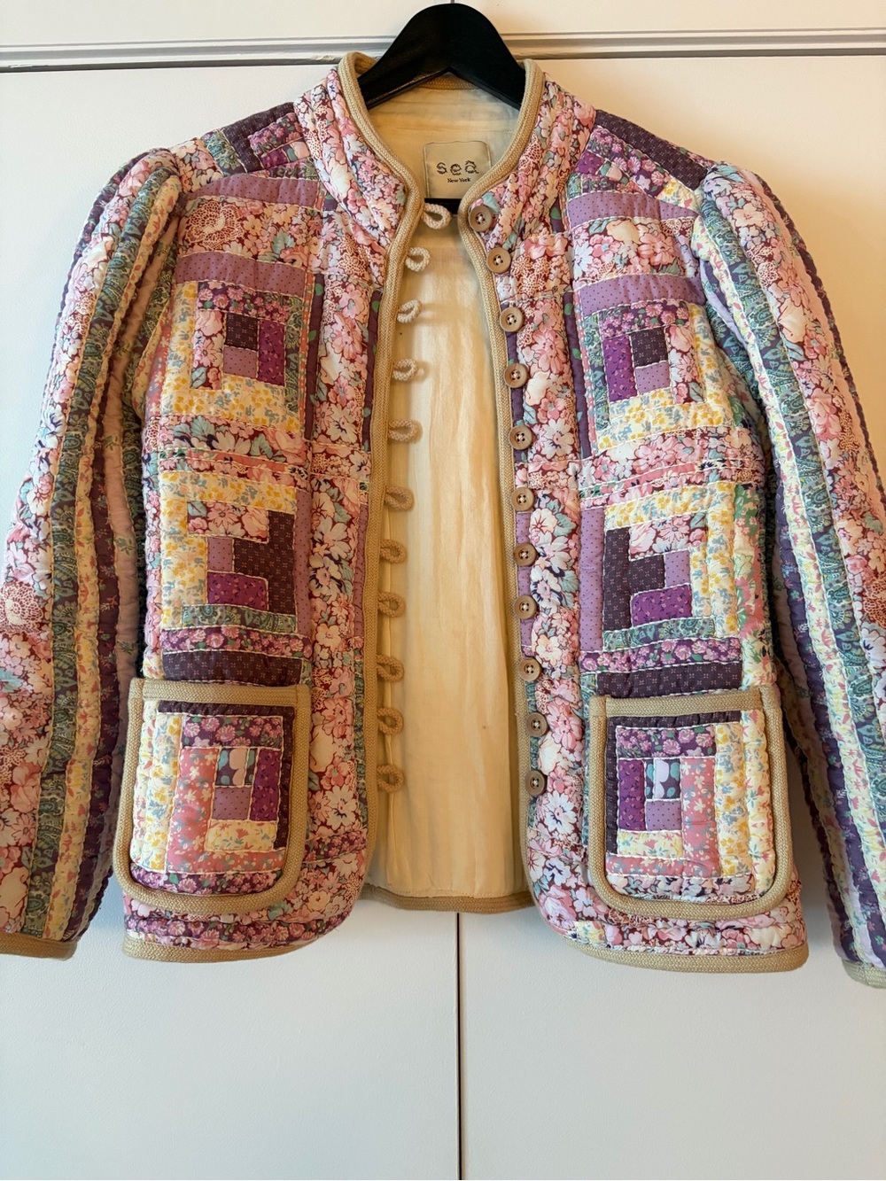 Sea Quilted Patchwork Bomber Jacket in Lavender, Cream & Yellow - Picture 6 of 6